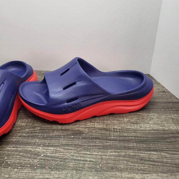 Hoka Ora Recovery Slide 3 Womens Sz 6 Slip On Sandals Bellwether Blue Alret Red - Picture 2 of 7